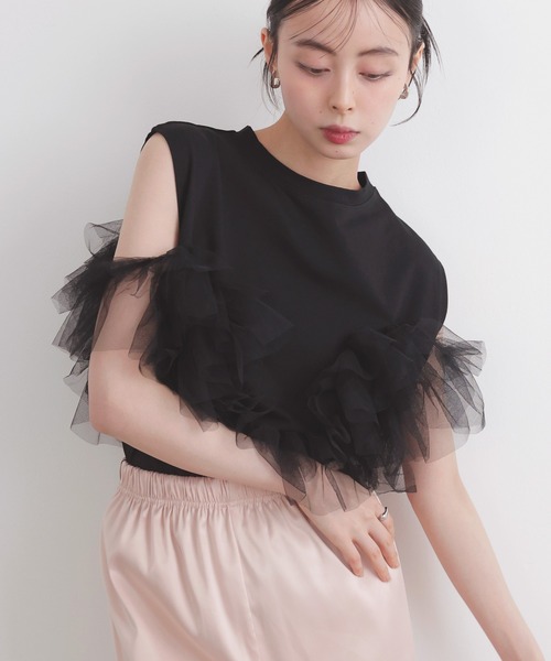 LIAN（リアン）の「3WAYチュールデザインT（Tシャツ/カットソー・レディース・オフホワイト/ブラック/杢グレー・FREE）」の12枚目の写真