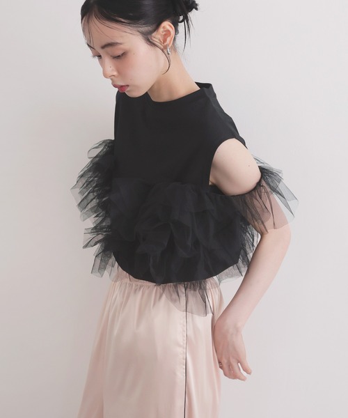 LIAN（リアン）の「3WAYチュールデザインT（Tシャツ/カットソー・レディース・オフホワイト/ブラック/杢グレー・FREE）」の13枚目の写真