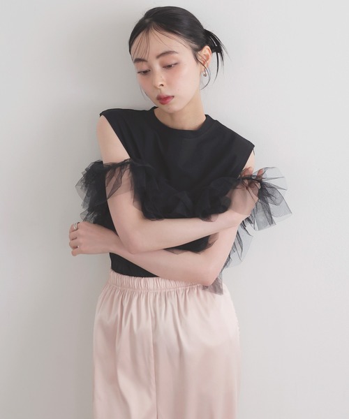 LIAN（リアン）の「3WAYチュールデザインT（Tシャツ/カットソー・レディース・オフホワイト/ブラック/杢グレー・FREE）」の14枚目の写真