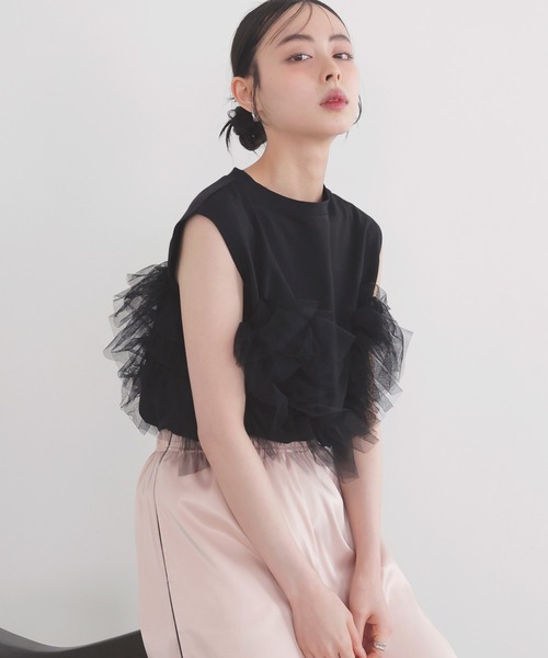 LIAN（リアン）の「3WAYチュールデザインT（Tシャツ/カットソー・レディース・オフホワイト/ブラック/杢グレー・FREE）」の15枚目の写真