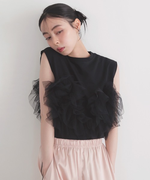 LIAN（リアン）の「3WAYチュールデザインT（Tシャツ/カットソー・レディース・オフホワイト/ブラック/杢グレー・FREE）」の16枚目の写真