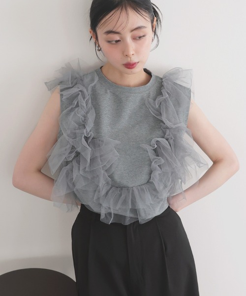 LIAN（リアン）の「3WAYチュールデザインT（Tシャツ/カットソー・レディース・オフホワイト/ブラック/杢グレー・FREE）」の4枚目の写真