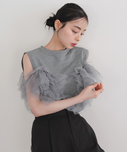 LIAN（リアン）の「3WAYチュールデザインT（Tシャツ/カットソー・レディース・オフホワイト/ブラック/杢グレー・FREE）」の6枚目の写真