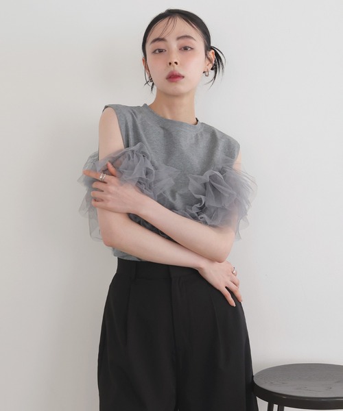 LIAN（リアン）の「3WAYチュールデザインT（Tシャツ/カットソー・レディース・オフホワイト/ブラック/杢グレー・FREE）」の8枚目の写真