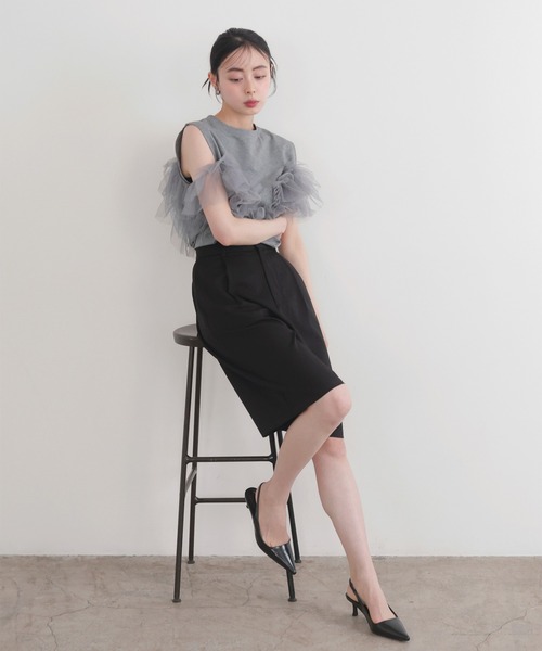 LIAN（リアン）の「3WAYチュールデザインT（Tシャツ/カットソー・レディース・オフホワイト/ブラック/杢グレー・FREE）」の9枚目の写真