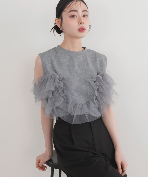 LIAN（リアン）の「3WAYチュールデザインT（Tシャツ/カットソー・レディース・オフホワイト/ブラック/杢グレー・FREE）」の10枚目の写真