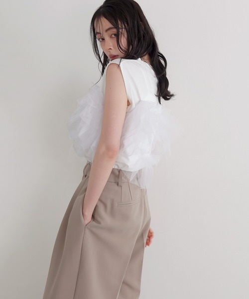 LIAN（リアン）の「3WAYチュールデザインT（Tシャツ/カットソー・レディース・オフホワイト/ブラック/杢グレー・FREE）」の20枚目の写真