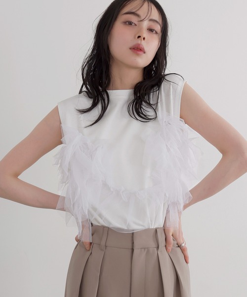 LIAN（リアン）の「3WAYチュールデザインT（Tシャツ/カットソー・レディース・オフホワイト/ブラック/杢グレー・FREE）」の21枚目の写真