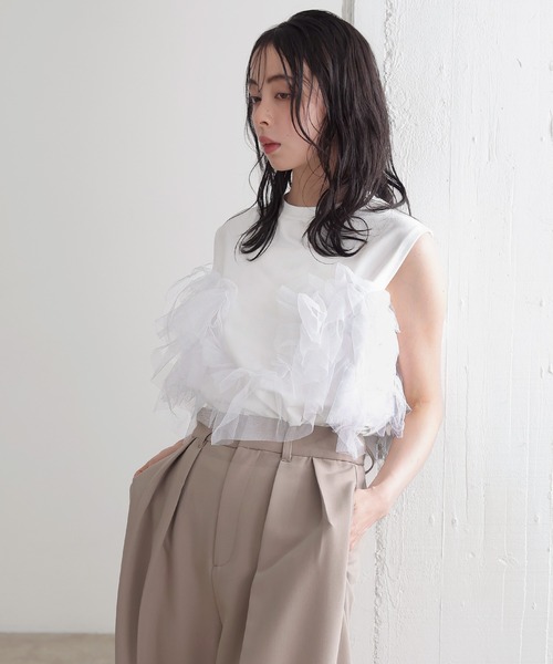 LIAN（リアン）の「3WAYチュールデザインT（Tシャツ/カットソー・レディース・オフホワイト/ブラック/杢グレー・FREE）」の22枚目の写真