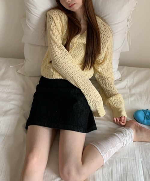 gossip!ロサンゼルス(ゴシップロサンゼルス)の「かぎ編み ガーリーカーディガン(カーディガン/ボレロ・レディース・イエロー/ライトブルー/オフホワイト・FREE)」の8枚目の写真