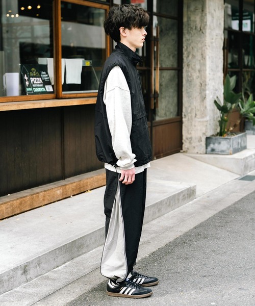 セール】2way ワイドサイドジップ切替ナイロンイージージョガーパンツ