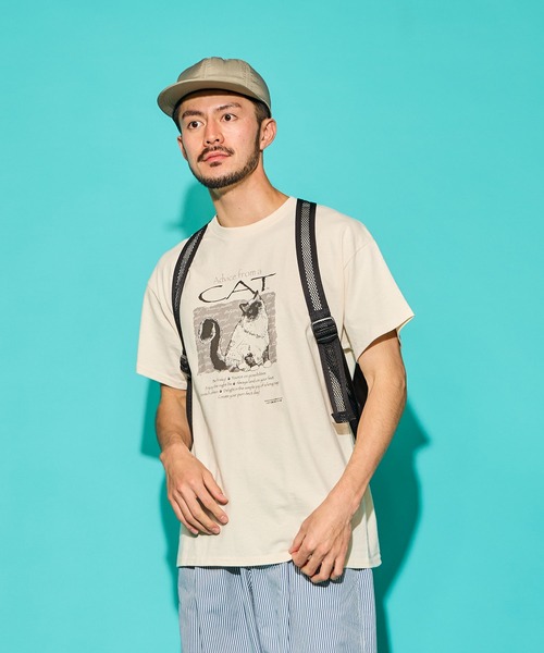 SAWINTO(ソイント)の「VARIOUS PRINTS【ヴェアリアス プリンツ】 ”ADVICE CAT”/"アドバイス キャット”(Tシャツ/カットソー・メンズ・ナチュラル・MEDIUM/LARGE/X-LARGE)」の2枚目の写真