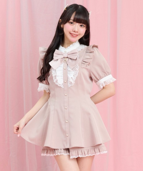 Secret Honey(シークレットハニー)の「アクセサリーリボンレースフリル半袖セットアップ(セットアップ・レディース・ブラック/ブラックミックス/ブラック系その他/ライトブルー/グレー/ピンク・MEDIUM)」の6枚目の写真