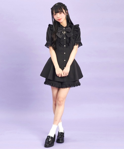 Secret Honey(シークレットハニー)の「アクセサリーリボンレースフリル半袖セットアップ(セットアップ・レディース・ブラック/ブラックミックス/ブラック系その他/ライトブルー/グレー/ピンク・MEDIUM)」の10枚目の写真