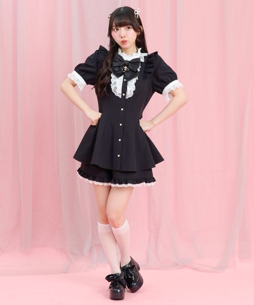 Secret Honey(シークレットハニー)の「アクセサリーリボンレースフリル半袖セットアップ(セットアップ・レディース・ブラック/ブラックミックス/ブラック系その他/ライトブルー/グレー/ピンク・MEDIUM)」の14枚目の写真