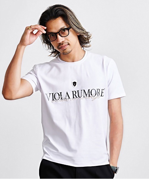 VIOLA(ヴィオラ)の「『VIOLA rumore/ヴィオラ ルモーレ』刺しゅう/P.T入りクルー半袖Tシャツ(Tシャツ/カットソー・メンズ・ブラック/サーモンピンク/ホワイト・L/XL/M)」の5枚目の写真