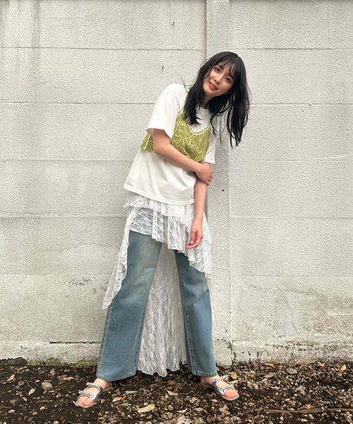 AS KNOW AS plus(アズノゥアズプラス)の「●コード刺繍モチーフキャミソールと半袖Tシャツ 2点セットアイテム(Tシャツ/カットソー・レディース・ブラック系/ライトグリーン系/アイボリー系・FREE)」の13枚目の写真