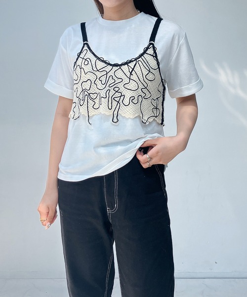 AS KNOW AS plus(アズノゥアズプラス)の「●コード刺繍モチーフキャミソールと半袖Tシャツ 2点セットアイテム(Tシャツ/カットソー・レディース・ブラック系/ライトグリーン系/アイボリー系・FREE)」の22枚目の写真