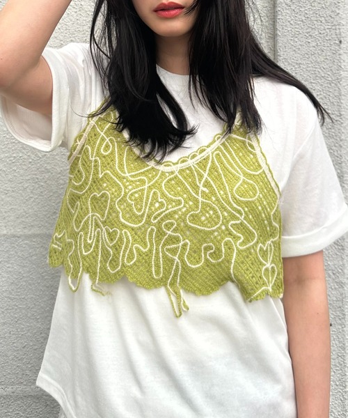 AS KNOW AS plus(アズノゥアズプラス)の「●コード刺繍モチーフキャミソールと半袖Tシャツ 2点セットアイテム(Tシャツ/カットソー・レディース・ブラック系/ライトグリーン系/アイボリー系・FREE)」の4枚目の写真