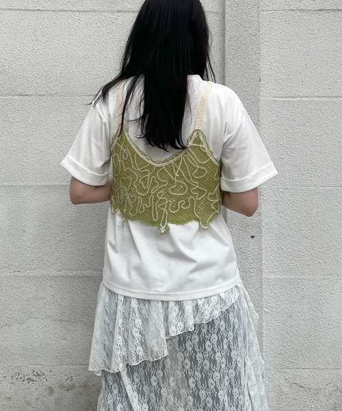 AS KNOW AS plus(アズノゥアズプラス)の「●コード刺繍モチーフキャミソールと半袖Tシャツ 2点セットアイテム(Tシャツ/カットソー・レディース・ブラック系/ライトグリーン系/アイボリー系・FREE)」の10枚目の写真