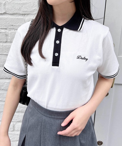 INGNI(イング)の「胸ロゴクロップドポロシャツ(シャツ/ブラウス・レディース・オフホワイト/ネイビー/レッド・M)」の4枚目の写真