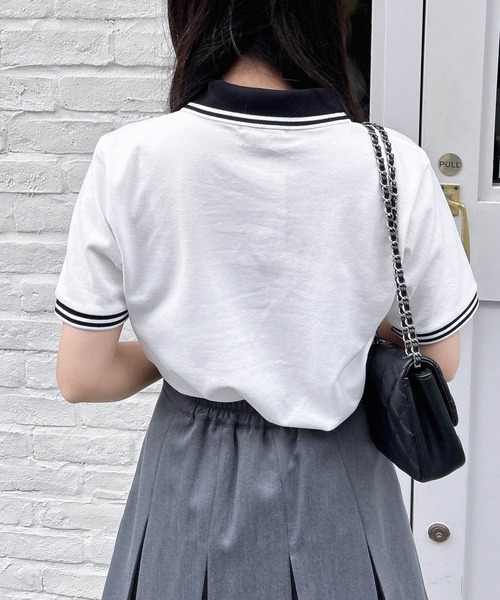 INGNI(イング)の「胸ロゴクロップドポロシャツ(シャツ/ブラウス・レディース・オフホワイト/ネイビー/レッド・M)」の7枚目の写真
