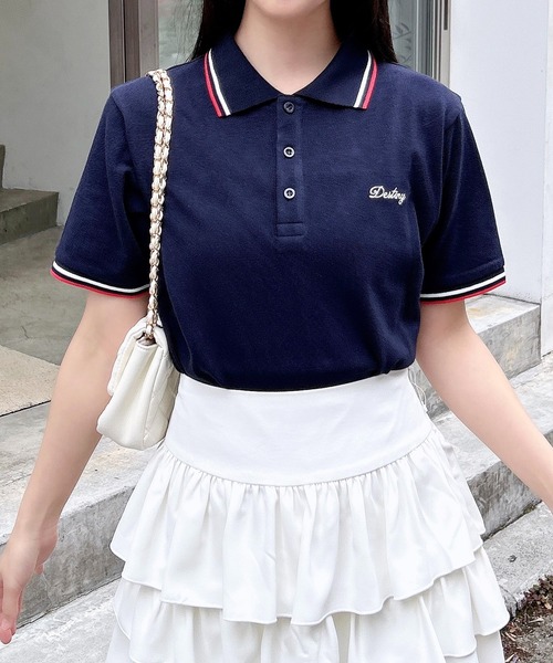 INGNI(イング)の「胸ロゴクロップドポロシャツ(シャツ/ブラウス・レディース・オフホワイト/ネイビー/レッド・M)」の10枚目の写真