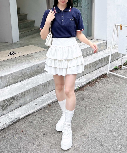 INGNI(イング)の「胸ロゴクロップドポロシャツ(シャツ/ブラウス・レディース・オフホワイト/ネイビー/レッド・M)」の15枚目の写真