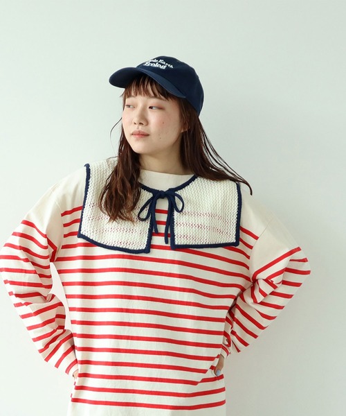 PAR ICI（パーリッシィ）の「LOOP YARN リボン付け襟（付け襟・レディース・ネイビー/ホワイト×ネイビー/ホワイト・FREE）」の2枚目の写真