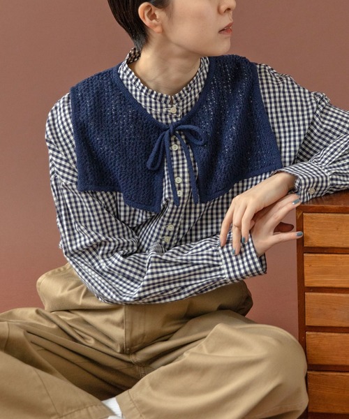 PAR ICI（パーリッシィ）の「LOOP YARN リボン付け襟（付け襟・レディース・ネイビー/ホワイト×ネイビー/ホワイト・FREE）」の7枚目の写真