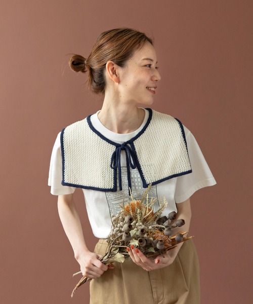 PAR ICI（パーリッシィ）の「LOOP YARN リボン付け襟（付け襟・レディース・ネイビー/ホワイト×ネイビー/ホワイト・FREE）」の20枚目の写真