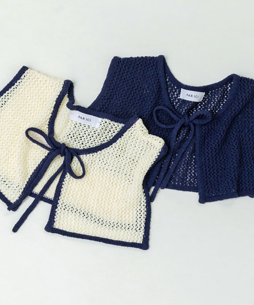 PAR ICI（パーリッシィ）の「LOOP YARN リボン付け襟（付け襟・レディース・ネイビー/ホワイト×ネイビー/ホワイト・FREE）」の19枚目の写真