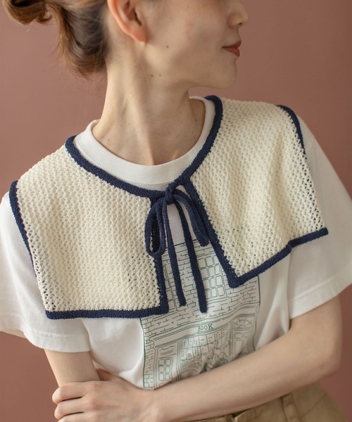 PAR ICI（パーリッシィ）の「LOOP YARN リボン付け襟（付け襟・レディース・ネイビー/ホワイト×ネイビー/ホワイト・FREE）」の22枚目の写真