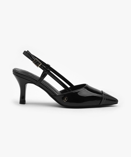 SAPPUN（サプン）の「Arinze エナメル スリングバックヒール (7cm)（パンプス・レディース・ブラック/アイボリー・22.5cm/23.0cm/23.5cm/24.0cm/24.5cm/25.0cm/25.5cm）」の2枚目の写真