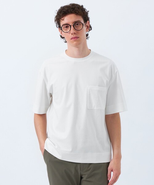 MACKINTOSH PHILOSOPHY(マッキントッシュ フィロソフィー)の「ドライフラットストレッチ クルーネック五分袖ポケT(Tシャツ/カットソー・メンズ・ブラック/ホワイト/ホワイト系その他/ダークネイビー・40/38)」の1枚目の写真