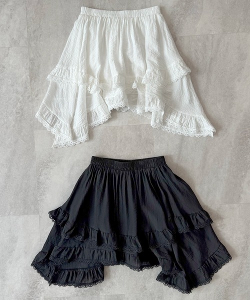 イレヘムレースフリルスカート フリル付き黒ミニフレアスカート axes femme｜イレヘムミニスカート | Rakuten Fashion(楽天