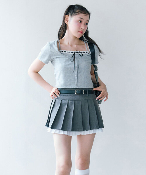 OLIVE des OLIVE ベルト付き裾レイヤードプリーツスカート OLIVE des OLIVE（オリーブデオリーブ）の「ベルト付き裾