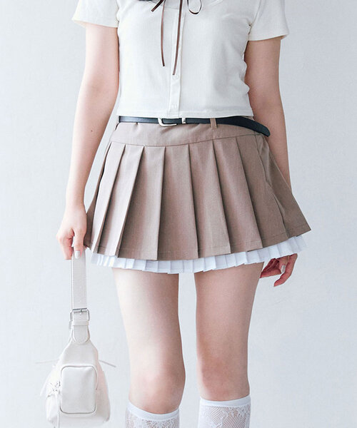 OLIVE des OLIVE ベルト付き裾レイヤードプリーツスカート OLIVE des スカート ベルト付き裾レイヤードプリーツスカート
