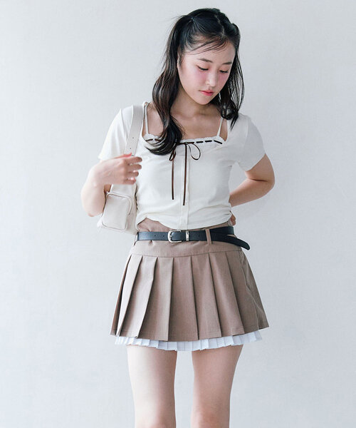 OLIVE des OLIVE ベルト付き裾レイヤードプリーツスカート OLIVE des スカート ベルト付き裾レイヤードプリーツスカート