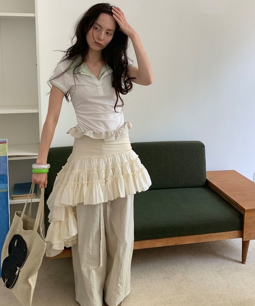 LONSLAN（ロンスラン）の「【LONSLAN】レイヤードポロTシャツ LONW25s050（Tシャツ/カットソー・レディース・ホワイト/ライトブルー・FREE）」の22枚目の写真