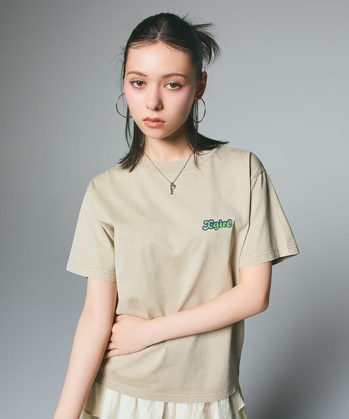 X-girl（エックスガール）の「FIRE HEART LOGO S/S TEE（Tシャツ/カットソー・レディース・オリーブ/ブラック/ベージュ・L/M/S）」の15枚目の写真