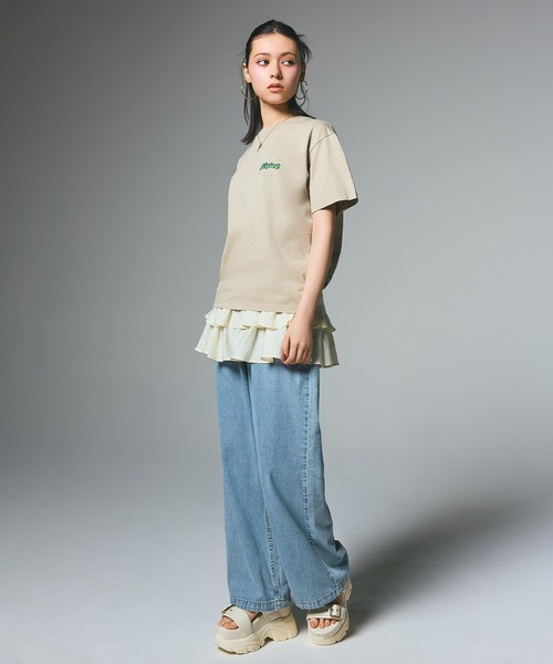 X-girl（エックスガール）の「FIRE HEART LOGO S/S TEE（Tシャツ/カットソー・レディース・オリーブ/ブラック/ベージュ・L/M/S）」の16枚目の写真