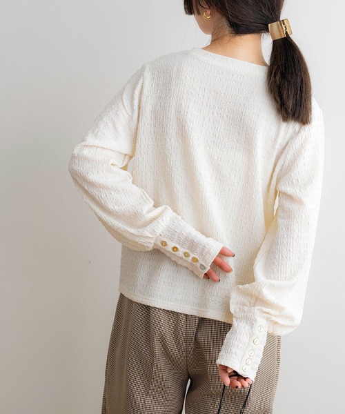 セール】【NOAHL】ジャガードボタンスリーブトップス（Tシャツ