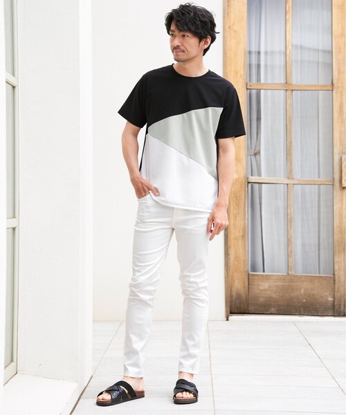 ikka(イッカ)の「【プチプラ1990円(税抜)】【接触冷感/吸水速乾】マルチファンクション斜め切り替えTシャツ【親子コーデ】(Tシャツ/カットソー・メンズ・ネイビー/ベージュ/ホワイト/ブラック・M/L/XL/S)」の5枚目の写真