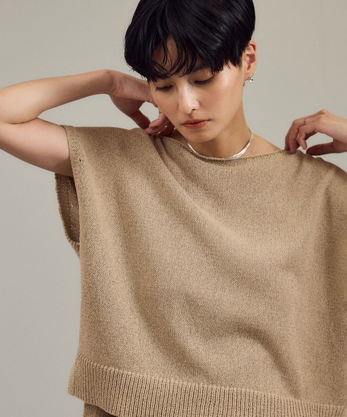 SALON adam et rope'（サロン アダム エ ロペ）の「ペーパーヤーンフレンチスリーブプルオーバー［手洗い可/和紙素材］（Tシャツ/カットソー・レディース・チャコールグレー/ベージュ・FREE）」の3枚目の写真