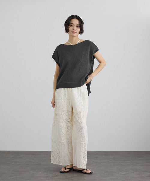 SALON adam et rope'（サロン アダム エ ロペ）の「ペーパーヤーンフレンチスリーブプルオーバー［手洗い可/和紙素材］（Tシャツ/カットソー・レディース・チャコールグレー/ベージュ・FREE）」の14枚目の写真