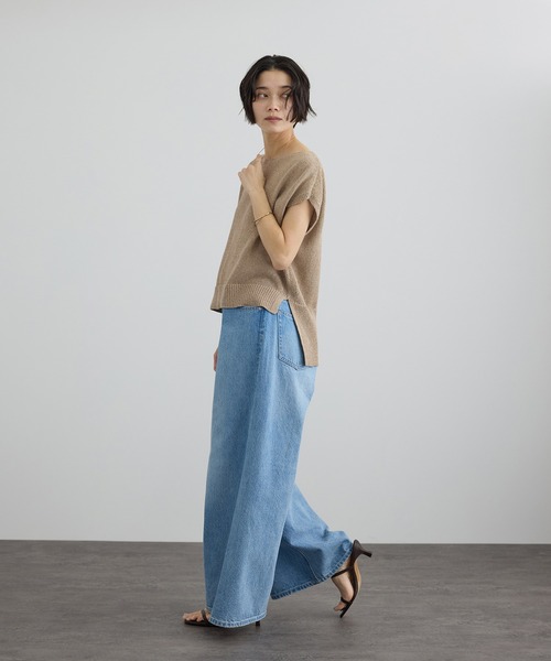 SALON adam et rope'（サロン アダム エ ロペ）の「ペーパーヤーンフレンチスリーブプルオーバー［手洗い可/和紙素材］（Tシャツ/カットソー・レディース・チャコールグレー/ベージュ・FREE）」の16枚目の写真