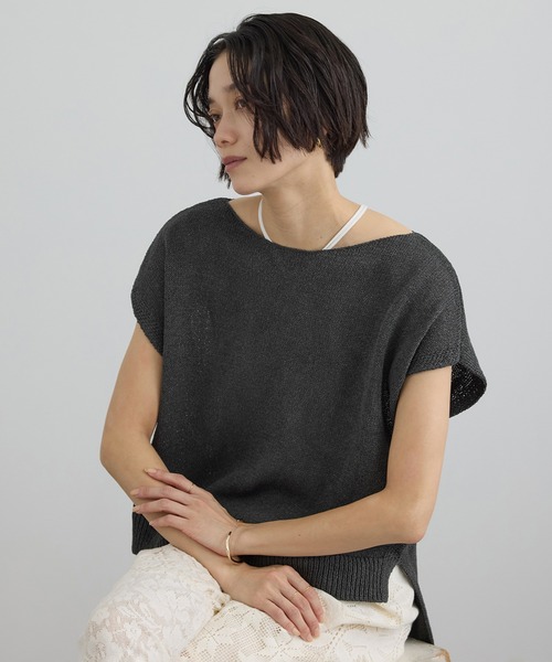 SALON adam et rope'（サロン アダム エ ロペ）の「ペーパーヤーンフレンチスリーブプルオーバー［手洗い可/和紙素材］（Tシャツ/カットソー・レディース・チャコールグレー/ベージュ・FREE）」の13枚目の写真