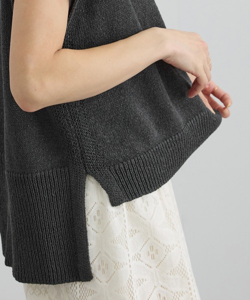 SALON adam et rope'（サロン アダム エ ロペ）の「ペーパーヤーンフレンチスリーブプルオーバー［手洗い可/和紙素材］（Tシャツ/カットソー・レディース・チャコールグレー/ベージュ・FREE）」の5枚目の写真