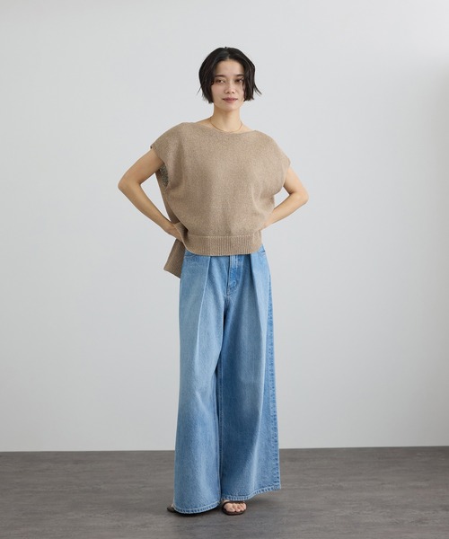 SALON adam et rope'（サロン アダム エ ロペ）の「ペーパーヤーンフレンチスリーブプルオーバー［手洗い可/和紙素材］（Tシャツ/カットソー・レディース・チャコールグレー/ベージュ・FREE）」の6枚目の写真